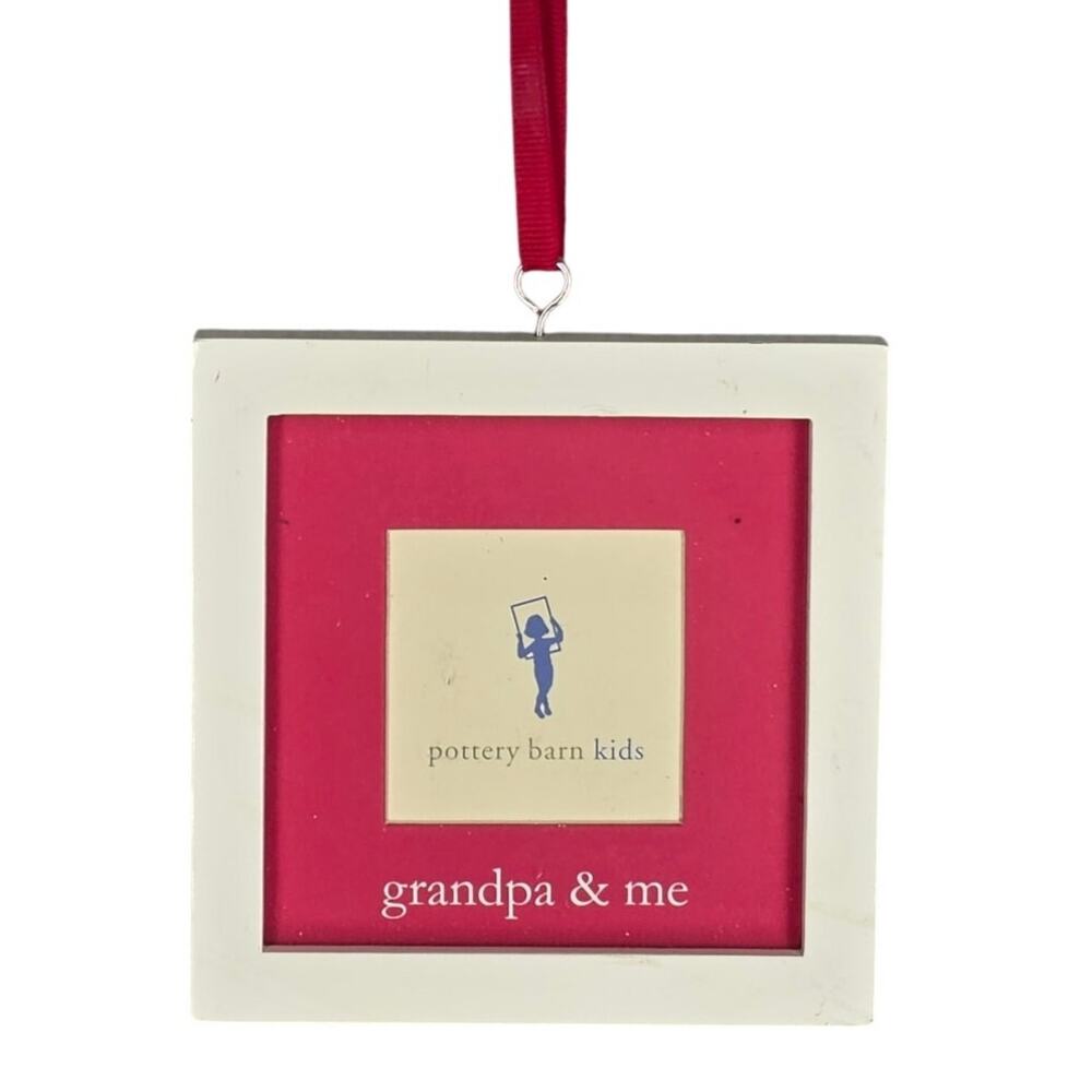 POTTERY BARN KIDS “GRANDPA & ME” FRAME ORNAMENT – 4" SQUARE – RED & WHITE